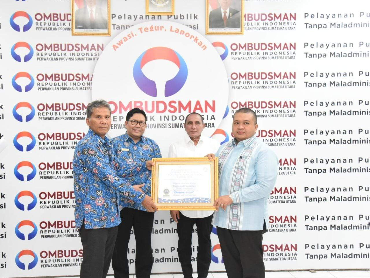 Pemkab Tapsel Raih Opini Pengawasan Pelayanan Publik hasil survei penilaian Ombudsman RI tahun 2022 dengan predikat Zona Hijau