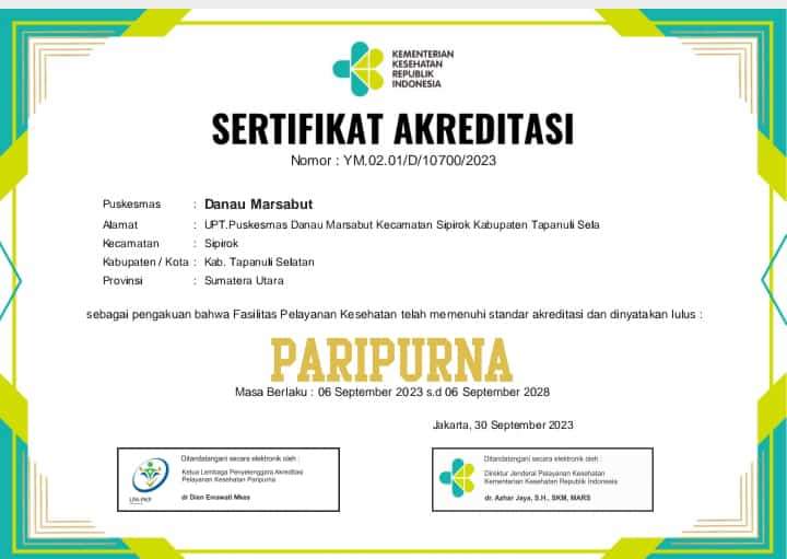 Puskesmas Danau Marsabut Raih Akreditasi “PARIPURNA”